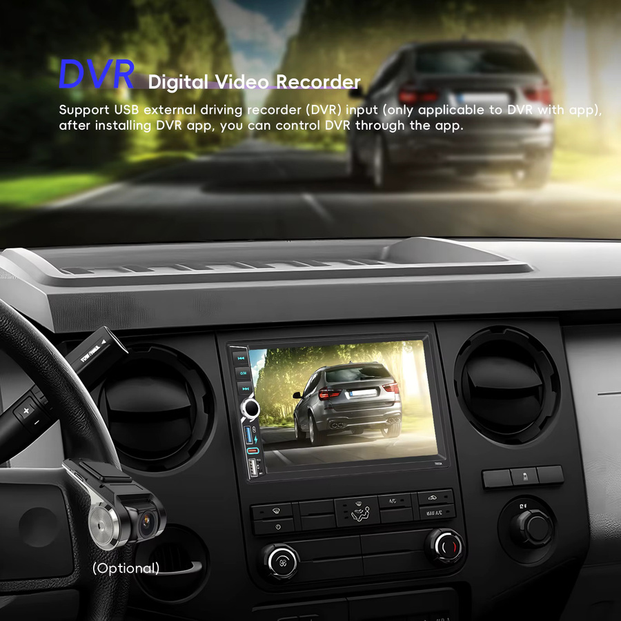 Podofo 7 Zoll Carplay Autoradio mit Android Auto, 4+64GB, WIFI, GPS Navigation und DSP DVR, Schwarz - Bild 3