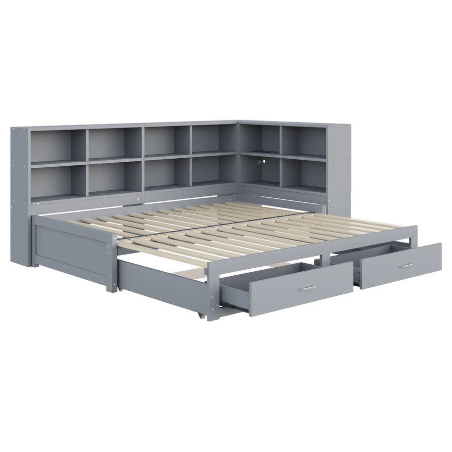 Merax Schlafsofa aus Massivholz und Stoff in Grau mit USB-Ladeport und integrierten Schubladen, B/T/H: 90 x 190 x 82 cm - Bild 2