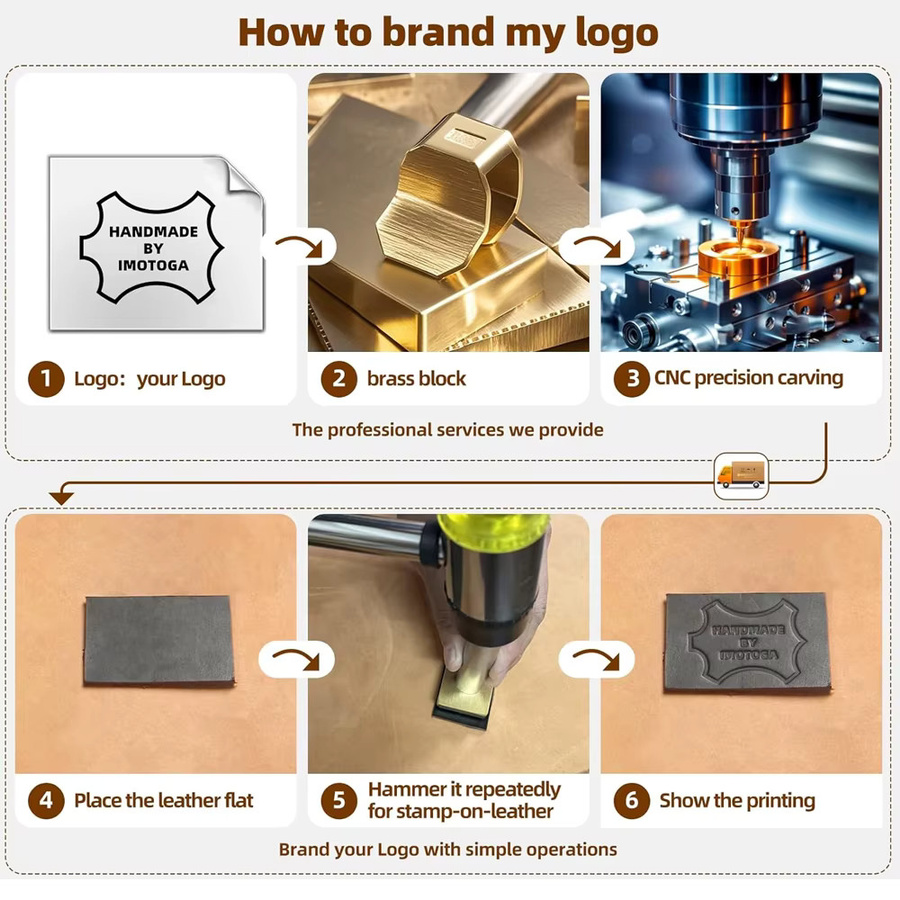 Individueller Lederstempel aus Messing zur Personalisierung mit Logo und Text, Goldfarbenes Prägewerkzeug für das Lederhandwerk - Bild 3