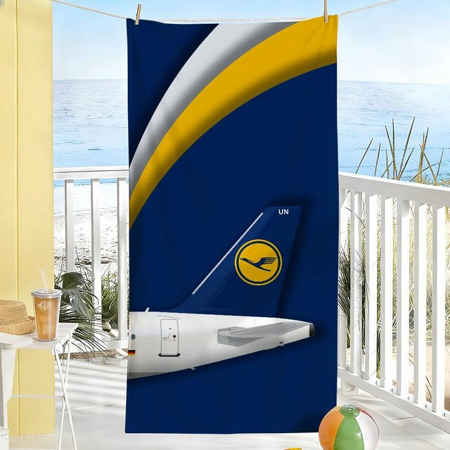 Schnelltrocknendes Lufthansa Handtuch aus Mikrofaser in Blau und Weiß, B: 95 cm, H: 153 cm - Bild 1