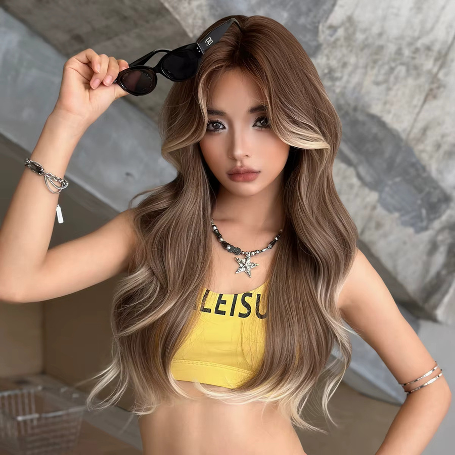 7JHH WIGS Perücke, braun, Wasserwellen, beige Highlights, Damen - Bild 2