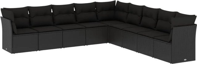 vidaXL 9-tlg Garten-Sofagarnitur aus Poly-Rattan mit Kissen in Schwarz - Bild 1