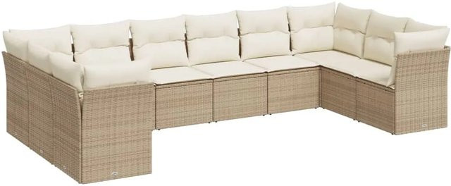 vidaXL 10-tlg Garten-Sofagarnitur aus Poly-Rattan in Beige mit Sitzkissen und Rückenkissen inklusive Stauraum - Bild 1