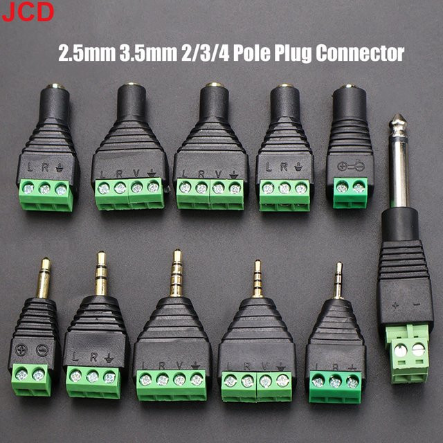JCD 2 Stück Audio-Stecker und Buchsen Set mit Schraubklemmen-Anschluss für 3,5 mm Jack Mono/Stereo in Schwarz - Bild 1