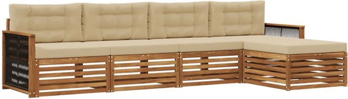 vidaXL Outdoor-Sofagarnitur aus Akazie Holz mit 5 Kissen in Natur und Beige - Bild 1