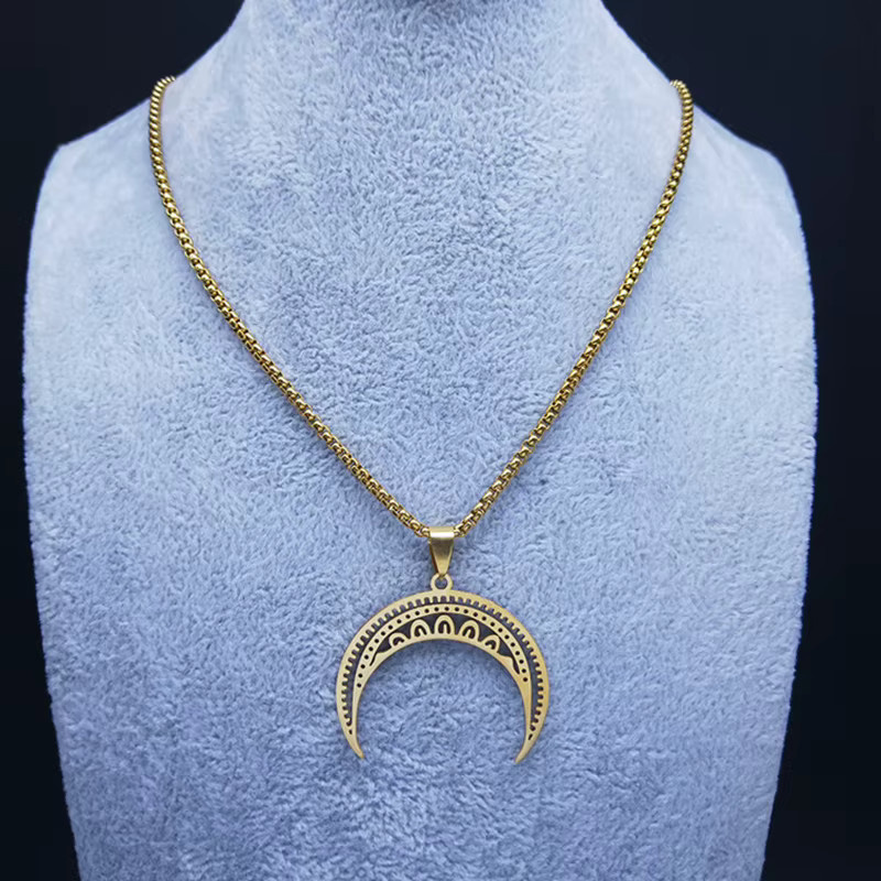 AFAWA Halskette, Mond Anhänger, Edelstahl, Gold, Unisex - Bild 4