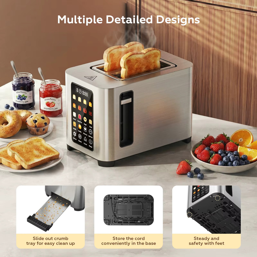Patbrela Smarter Toaster aus Edelstahl in Silber mit Touchscreen, digitalem Timer und Brothalter für 2 Scheiben - Bild 6