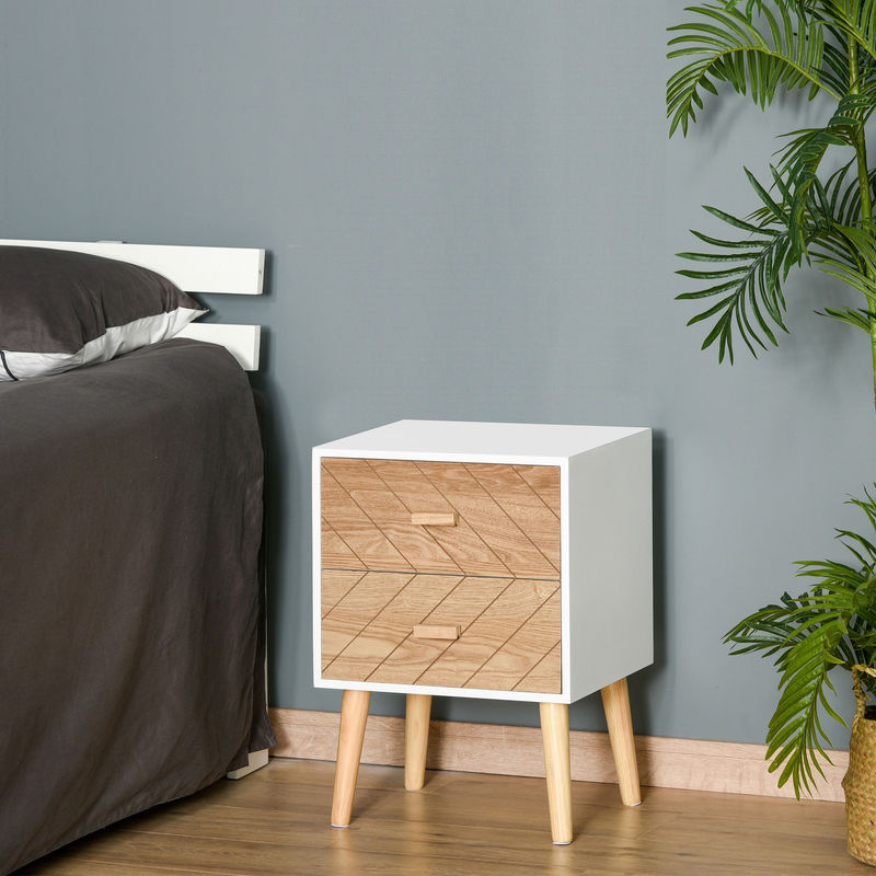 HOMCOM Nachttisch und Flurkommode mit Schubladen in Weiß und Natur, B/T/H: 40 x 30 x 55,5 cm - Bild 2