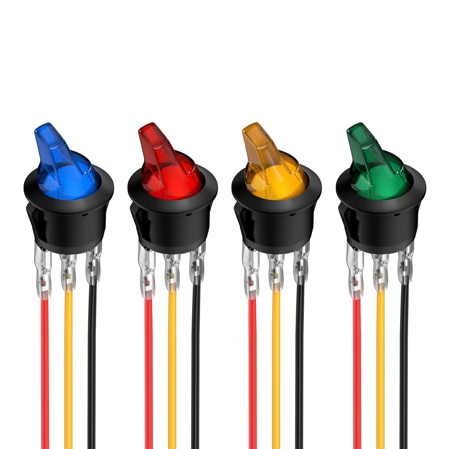 Daiertek 4er Set Mini-Kippschalter rund mit LED-Beleuchtung, 12V 20A, 3-polig, EIN/Aus, SPST, Multicolor - Bild 5