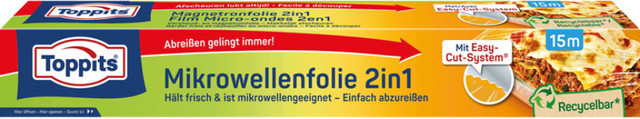 Toppits Mikrowellenfolie 2in1 mit Easy-Cut-System, recycelbar, 15 m, Mehrfarbig - Bild 1