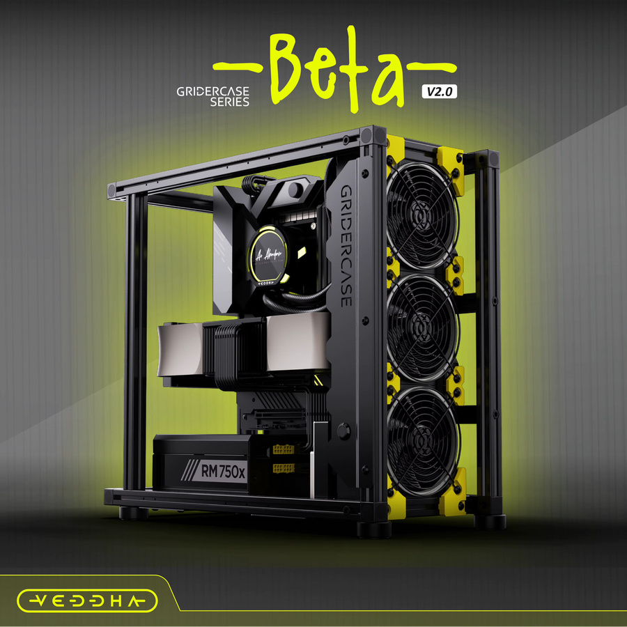 Beta V2.0 Open-Air PC-Gehäuse mit Aluminiumrahmen in Schwarz, unterstützt ATX, E-ATX, MATX und ITX sowie 360mm Radiator und vertikale GPU-Montage - Bild 3