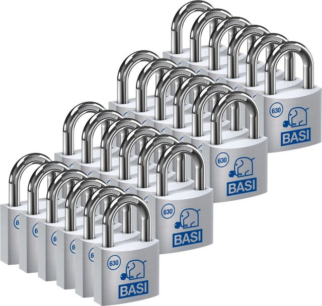 BASI Vorhangschloss Set 24 Stück VHS 630 Gleichschließend in Silber mit Aluminiumgehäuse und 2 Schlüssel pro Schloss Breite: 20 mm - Bild 1