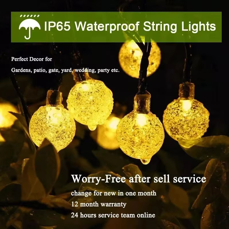 OKAL RED EAST Solar-Lichterkette mit 200 transparenten LED-Kristallkugeln aus Glas für den Außenbereich, Garten und Weihnachten - Bild 3