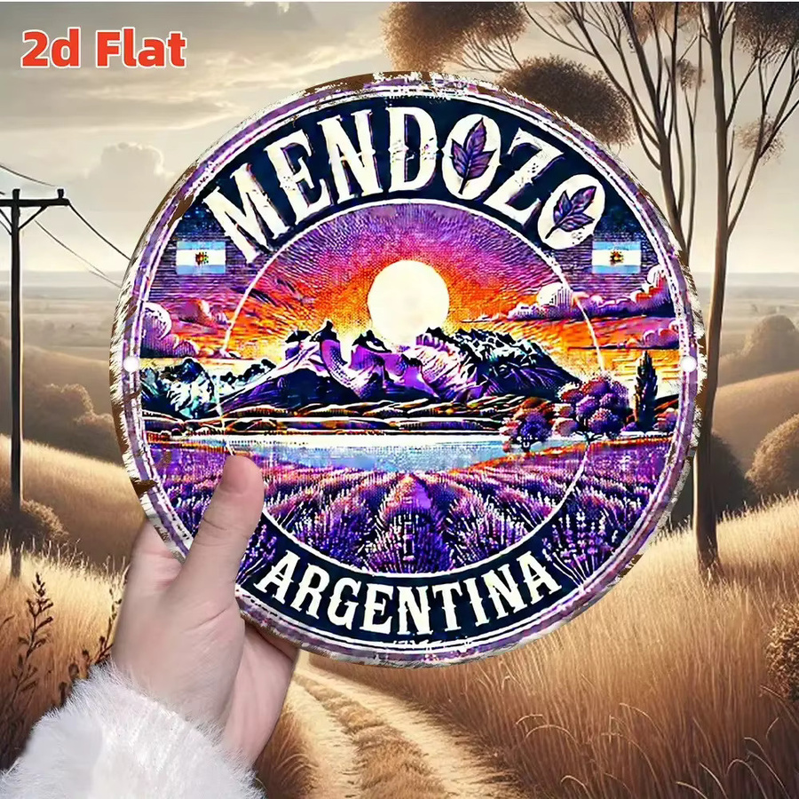 Potdemiel Metall Blechschild Wanddekoration Mendoza Argentinien Vintage Berglandschaft Rund, Durchmesser: 20 cm, Mehrfarbig - Bild 5