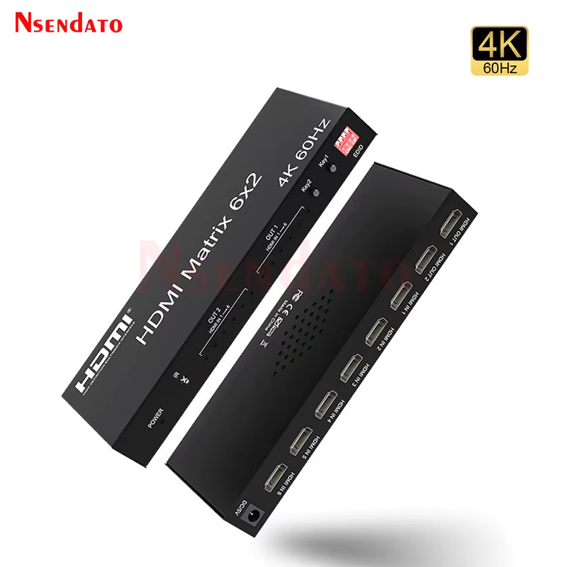 Nsendato HDMI Matrix Switch 6x2 4K UHD 60Hz Splitter in Schwarz mit 6 Eingängen und 2 Ausgängen für PC und Monitor - Bild 2