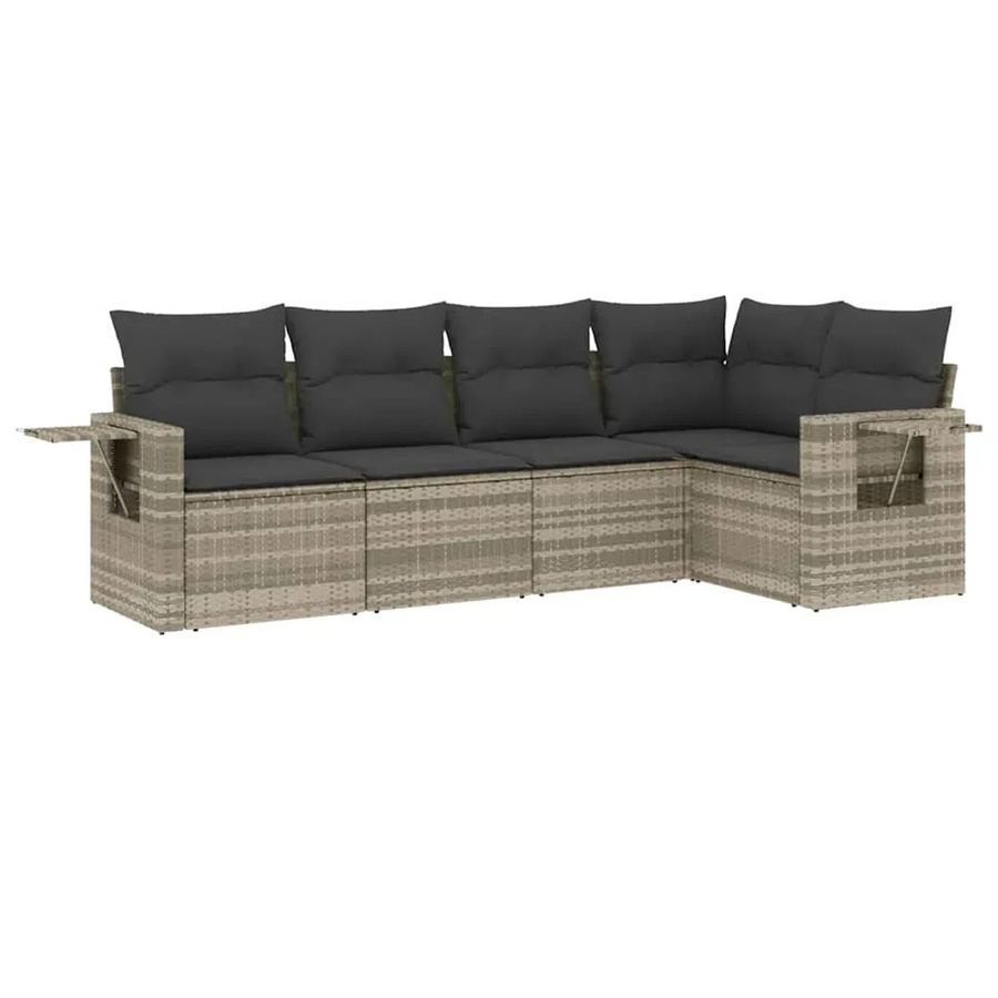 vidaXL 5-teilige Garten-Sofagarnitur in L-Form aus Polyrattan mit Kissen in Hellgrau - Bild 2
