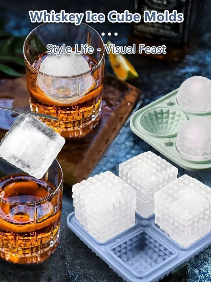 KEMORELA Eiswürfelform aus Silikon mit Deckel in Schwarz für Cocktails und Whiskey, runde und quadratische Eisballform - Bild 4