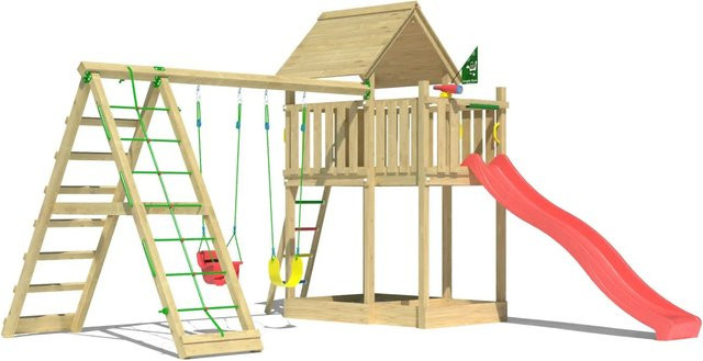Jungle Gym Spiel Canopy Holz Doppelschaukel Kletterbock Rutsche Rot - Bild 1