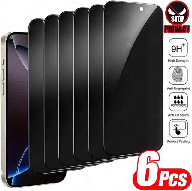 SFHOMIE 6er Pack Anti-Spy Privatsphäre Displayschutz aus gehärtetem Glas für iPhone 11 bis iPhone 17 Pro Max Serie, Transparent - Bild 1