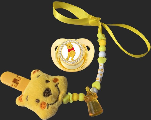 Disney Babyschnuller mit Glitzer-Strass in Gelb für Neugeborene von 0-12 Monaten - Bild 1