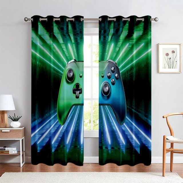 Yiran Furniture Vorhänge mit Gaming-Controller-Druck, halbverdunkelnd, 2er-Set, Multicolor, Breite: 50 cm, Höhe: 140 cm - Bild 1