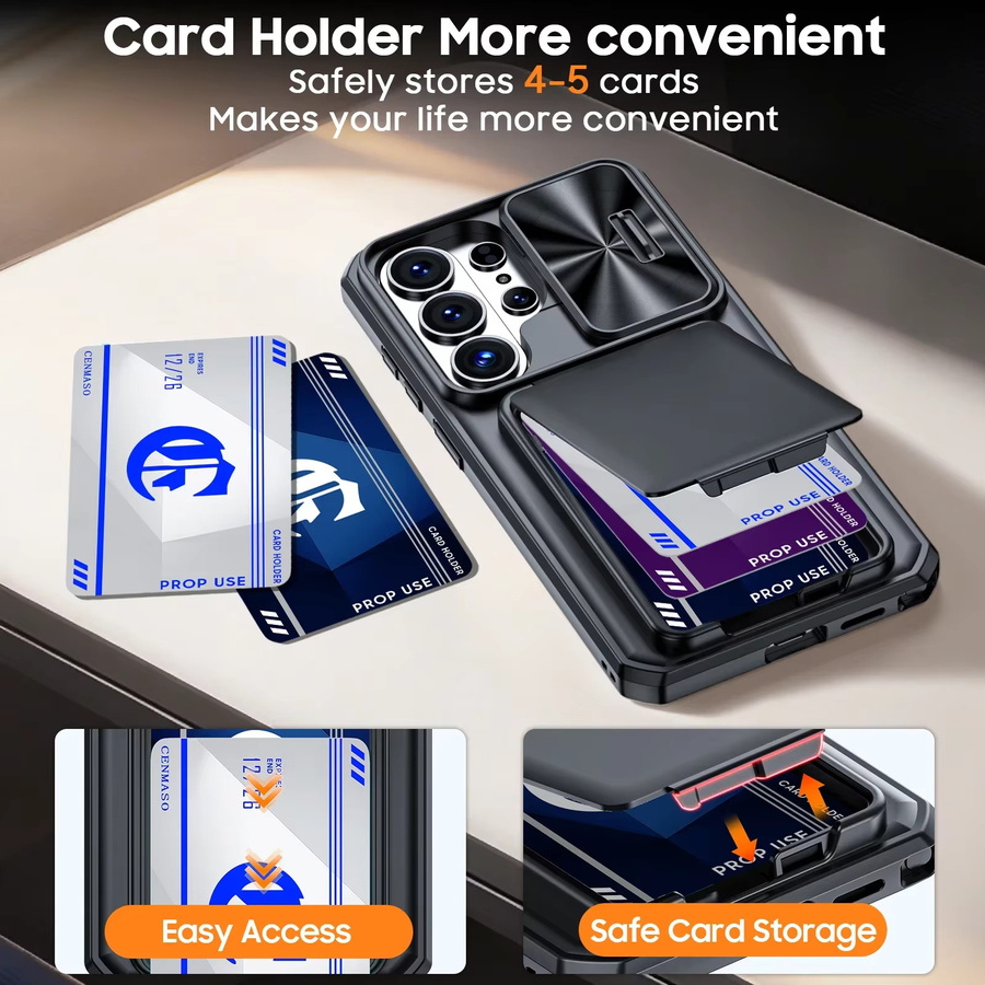 Samsung Galaxy S26 Ultra Wallet Case mit Kartenhalter, Schiebe-Kameraabdeckung und Standfunktion in Schwarz - Bild 3