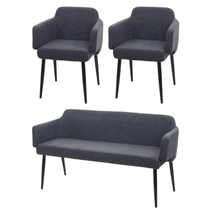MCW Esszimmer-Set L13 3-teilig bestehend aus 2 Stühlen und einer Sitzbank in Anthrazit und Schwarz im modernen Design - Bild 2