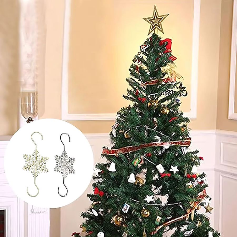 Runtowo 10 Stück Weihnachts-Schneeflockenhaken in Silber für Weihnachtsbaumschmuck und Dekoration - Bild 3