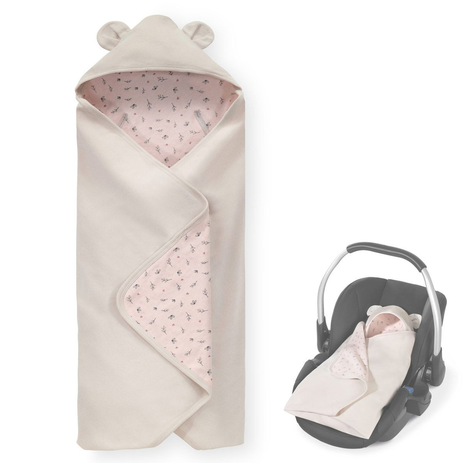 Hauck Einschlagdecke Snuggle N Dream Kuscheldecke für Babys in Beige mit Blumenmuster aus Baumwolle - Bild 1