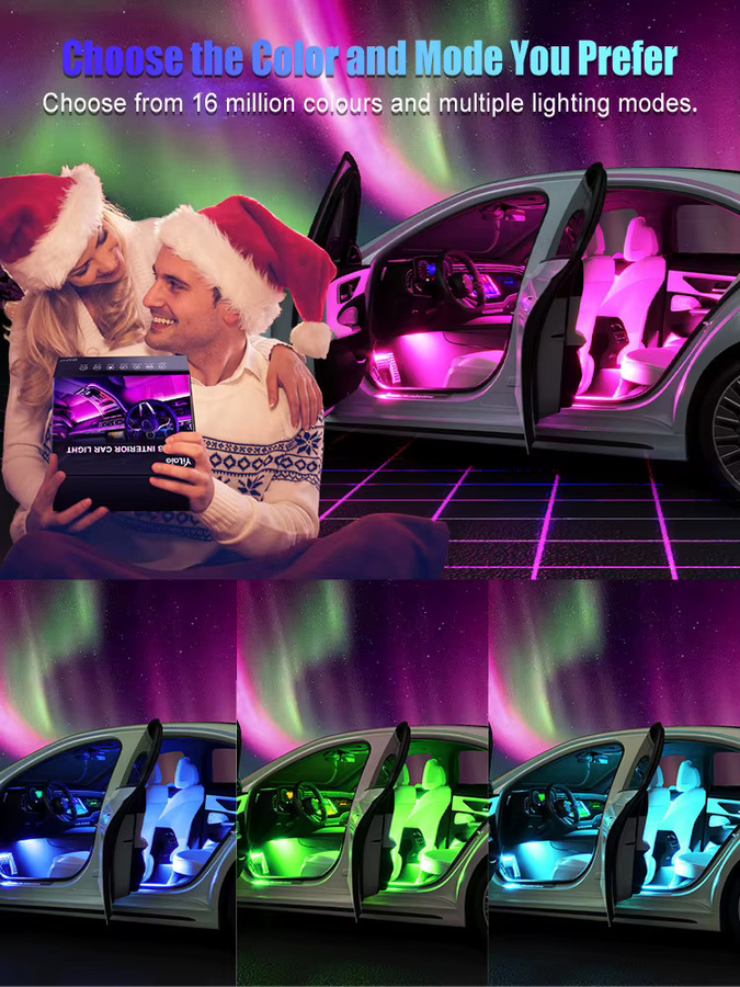 Yilaie Universal Neon LED Auto Umgebungslicht RGB Fußstreifen mit App-Steuerung und Fernbedienung für SUV und Offroad Fahrzeuge in Multicolour - Bild 7
