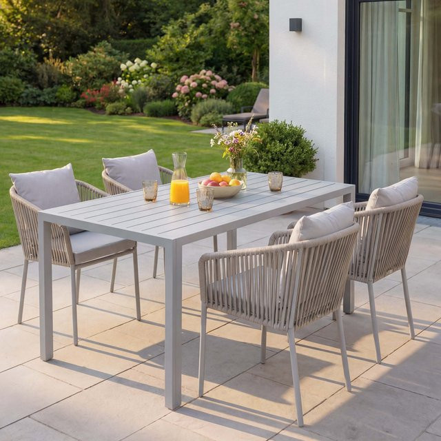 Gartengarnitur MCW N41 Sitzgruppe aus Alu mit Seilgeflecht und Kissen in Grau, Tisch und 4 Stühle, B/T/H: 140 x 80 x 72 cm - Bild 1