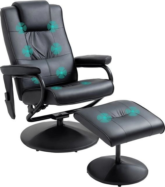 HOMCOM Massagesessel mit Hocker in Schwarz und Grün, elektrisch mit Liegefunktion und Samtbezug, B/T/H: 77 x 84 x 95 cm - Bild 1