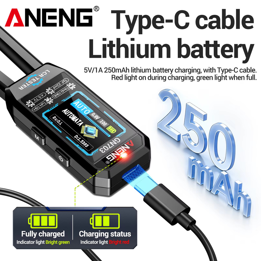 ANENG GN703 Digitales LCR-Bridgemeter in Schwarz: Tragbares USB-aufladbares Messgerät mit Diodentester für die Elektronik-Reparatur (100Hz, 1KHz, 10KHz) - Bild 5