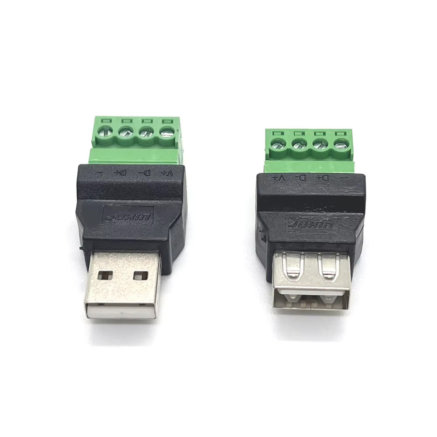 BSN USB 2.0 Typ A Stecker und Buchse auf 4-Pin-Schraubklemmen mit Abschirmung, Schwarz - Bild 1