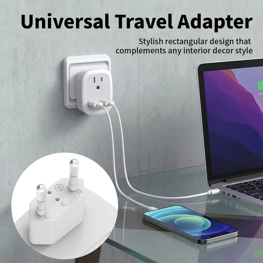 CILIA 4-in-1 Reiseadapter US zu EU UK mit 2 AC-Steckdosen, 1 USB-C und 1 USB-Anschluss in Weiß - Bild 2