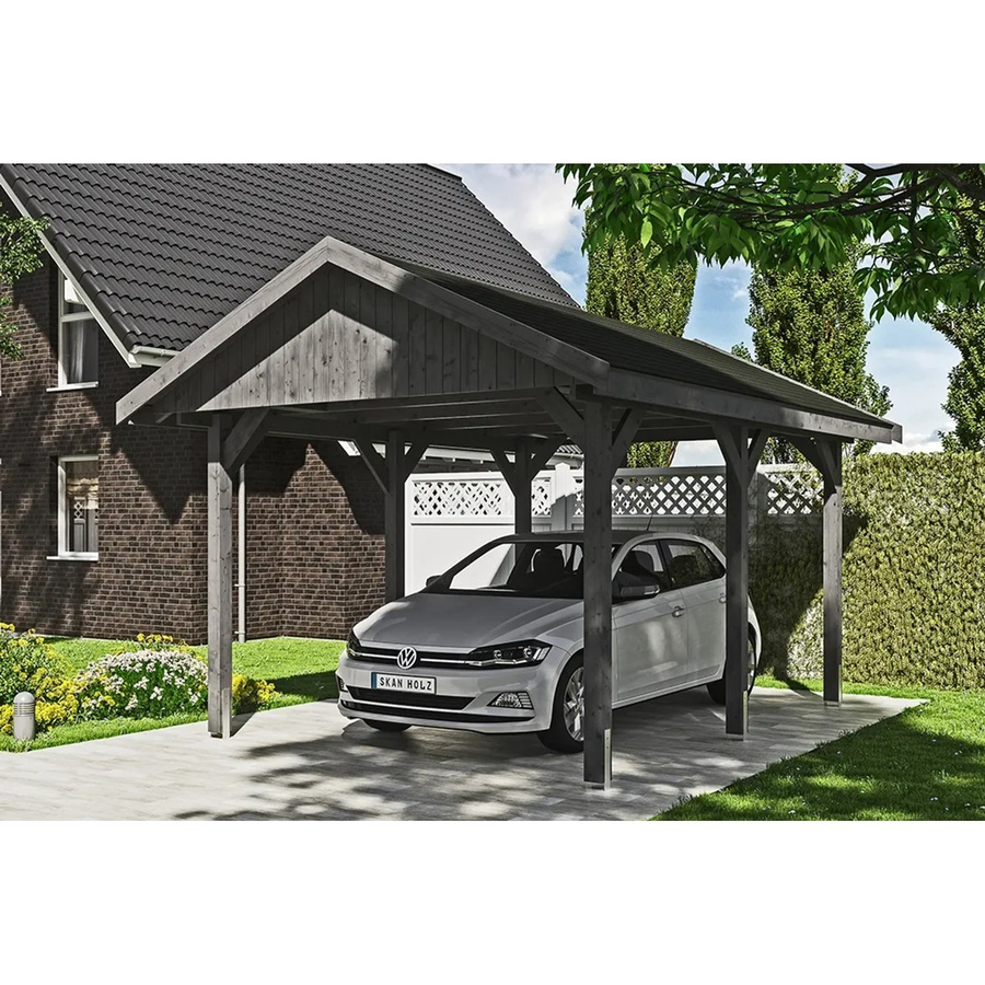 Skan Holz Carport Wallgau Satteldach aus Nadelholz in Grau mit Dachschindeln B/T: 380 x 500 cm, Höhe: 313 cm - Bild 2