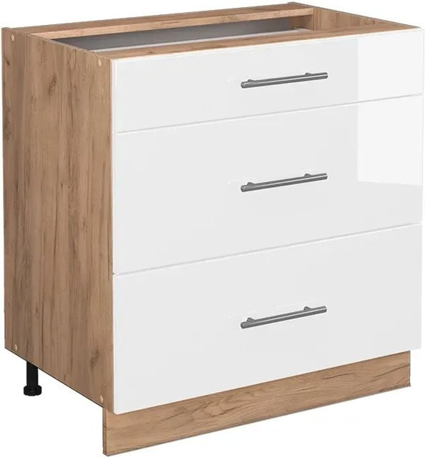 Vicco Küchenunterschrank Fame-Line mit Schubladen in Weiß Hochglanz und Eiche modern, Breite: 80 cm - Bild 2
