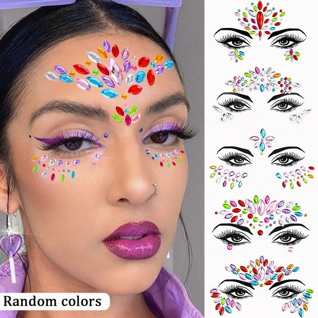 HotPress 3D Diamant Gesicht und Körper Tattoo Aufkleber, Bunt, Schimmernd, Damen - Bild 1