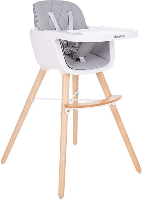 Kikkaboo Kinderhochstuhl 2 in 1 Woody in Grau mit verstellbarem Tisch und 3-Punkt-Gurt - Bild 1