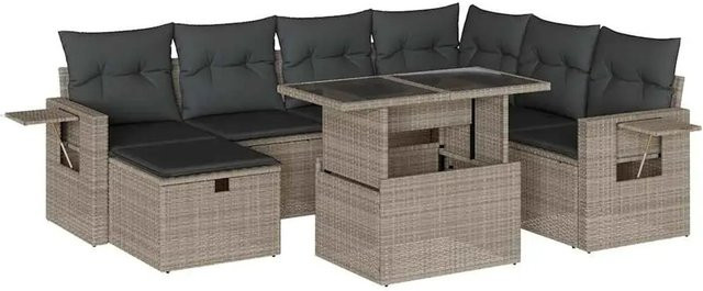 vidaXL 8-tlg. Garten-Sofagarnitur aus Poly-Rattan in Hellgrau mit Kissen und Couchtisch - Bild 1