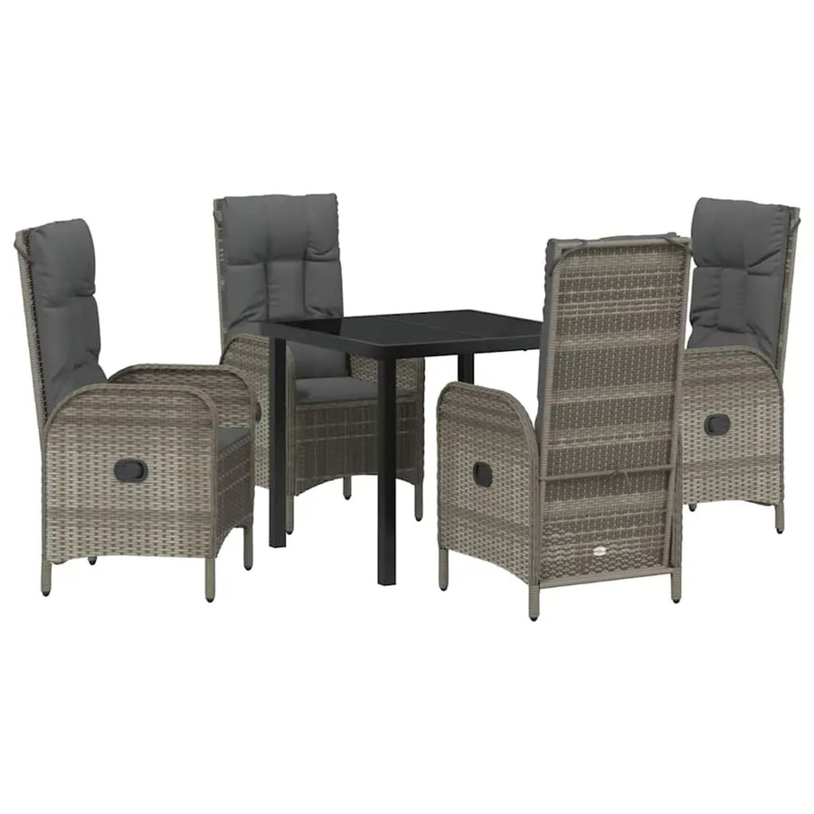 vidaXL Garten Essgruppe aus Poly-Rattan in Grau mit 5-teiligem Set und Kissen - Bild 2