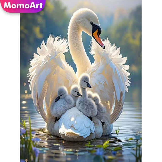 Momoart DIY Diamantmalerei Schwan als Rundes Mosaik Set für Kinder zum Kreuzstich-Basteln B: 30,0 cm, H: 20,0 cm, T: 20,0 cm - Bild 1
