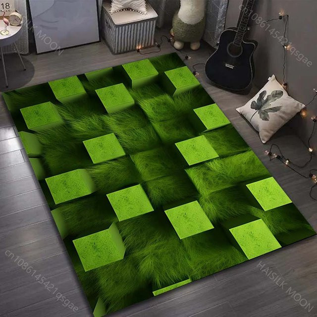UQIDEHOME 3D Grüner Würfel Illusion Teppich aus Polyester, B/B: 60 x 90 cm - Bild 1