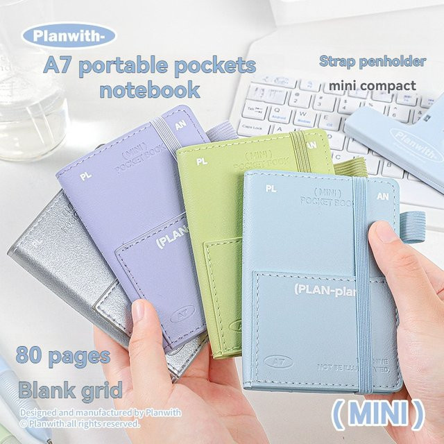 Mini Pocket Notebook A7 mit Strap und Hardcover aus Kunstleder in Blau - Bild 1
