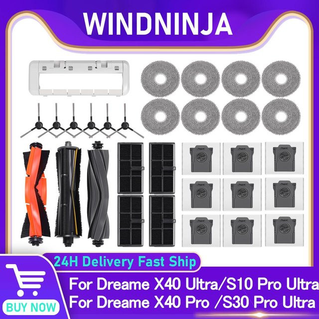 Dreame Ersatzteil-Set für X40 Pro X40 Ultra S30 Pro Ultra mit TriCut-Bürsten, HEPA-Filtern, Staubbeuteln und Mopp-Tüchern aus Kunststoff - Bild 1