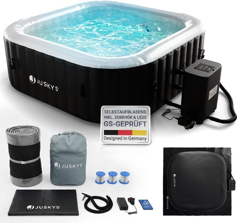 Juskys Whirlpool SpaLuxe aufblasbar mit LED, 130 Sprudeldüsen, 2400W Heizung, 910 l Volumen, Schwarz/Weiß