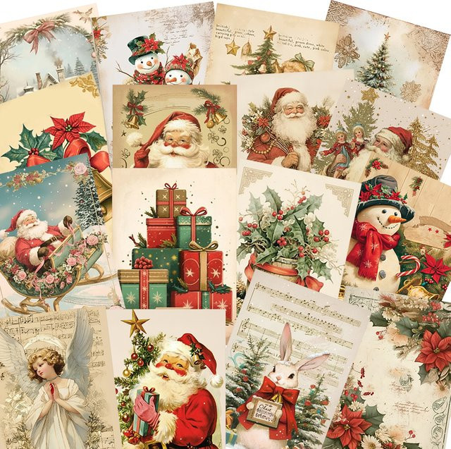 48-teiliges Retro-Weihnachts-Postkarten-Set mit Aufklebern in Multicolor aus Papier - Bild 1