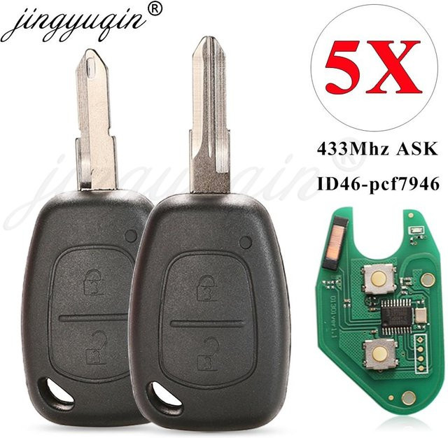 Jingyuqin 5er Set Fernschlüsselanhänger für Renault Traffic Master Kangoo Vauxhall Vivaro Movano, 433 MHz ID46 2BTN, Schwarz, ungeschnittene Klinge - Bild 1
