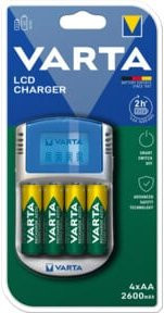 Varta LCD Charger Ladegerät inklusive 4 AA Akkus mit 2600mAh, 12V und USB-C Anschluss in Blau - Bild 1