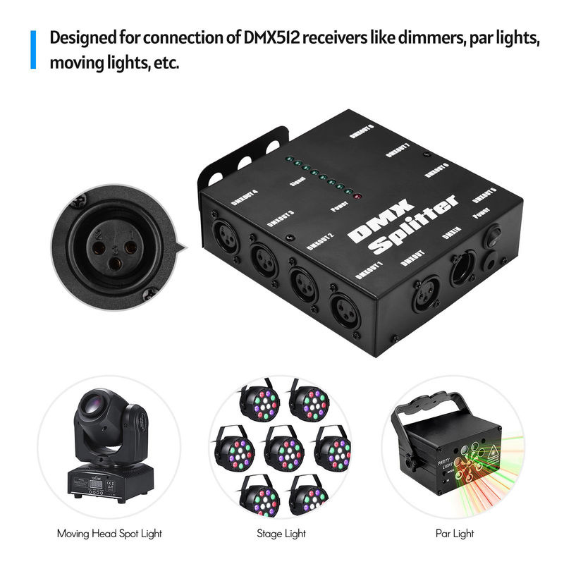 Andoer DMX512 Optischer Signalverstärker und Splitter mit 1 Eingang und 8 unabhängigen Ausgängen, EU-Stecker, Schwarz - Bild 4